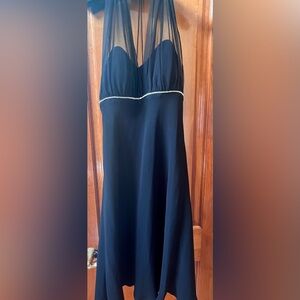 Halter black dress with tulle top and rhinestone waist.